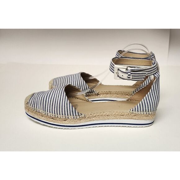 NORDSTROM Signature Women Sandals Espadrille Flat Blue/White Stripe US Size 9.5 - Picture 1 of 9
